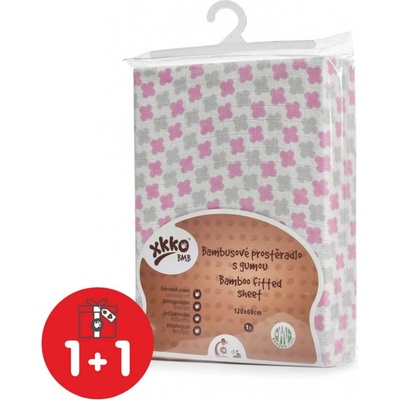 Xkko bmb Kikko Bambusové prostěradlo s gumou bílé Baby Pink Cross 60x120