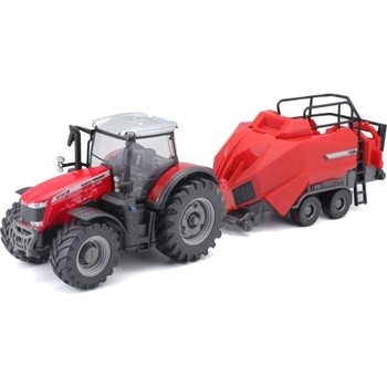 Bburago Bburago 1: 50 Ферма Трактор Massey Ferguson 8740S + Baler Lifter Rood