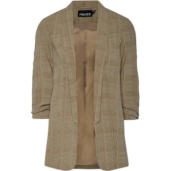 PIECES Сако Pieces Boss 3/4 Printed blazer - Grey (Crockery / Check Morel)