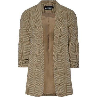 PIECES Сако Pieces Boss 3/4 Printed blazer - Grey (Crockery / Check Morel)