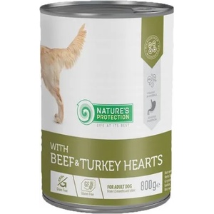 AKVATERA Nature's Protection DOG Adult Beef & Turkey Hearts - консерва с говеждо и пуешки сърца за израснали кучета, 800 гр