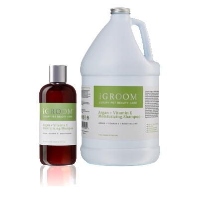 iGroom Argan & Vitamin E - Овлажняващ шампоан за кучета за мека и блестяща козина, с арган и Витамин Е, 475 мл