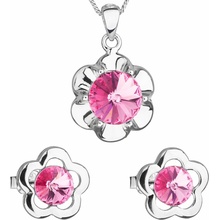 Evolution Group sada s krištálmi Swarovski náušnice retiazka a prívesok ružová kytička 39173.3