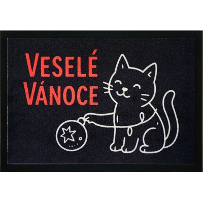 Mercury Flooring Veselé Vianoce s mačkou čierna 40x60 cm