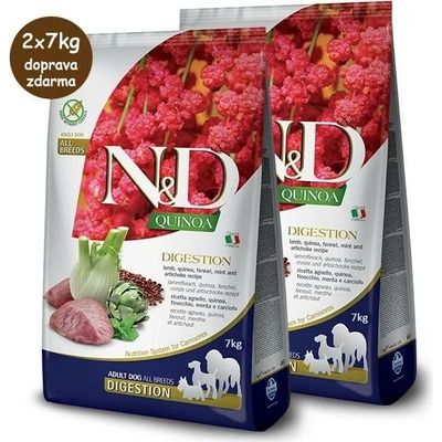 N&D Quinoa Dog Adult Grain Free Medium & Maxi Digestion Lamb&Fennel 2 x 7 kg