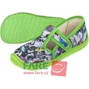 Dětské bačkory a domácí obuv Fare Bare 5202432 papuče na suchý zip zelené trojúhelníky