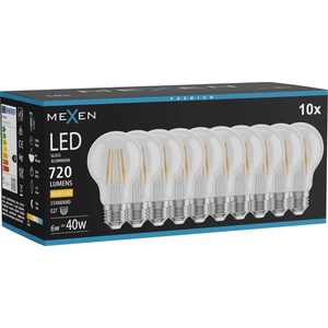 Mexen Vintis 10x LED нажежаема жичка E27, A60, 6W, Топло - 2700K, 720 lm, прозрачно (L150-E27-0627-00x10)