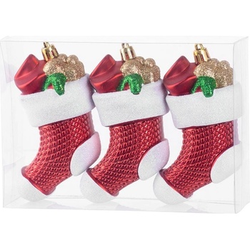 MagicHome Ozdoba sada 3 ks 11 cm ponožky červené na vianočný stromček