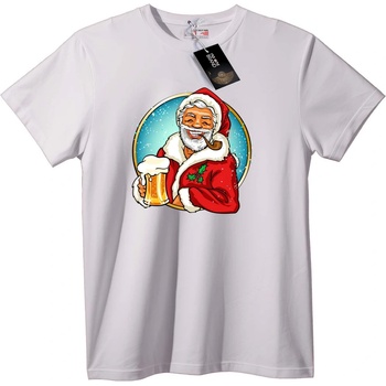 NOONEBRAND Коледна тениска с Дядо Коледа и бира - L, White