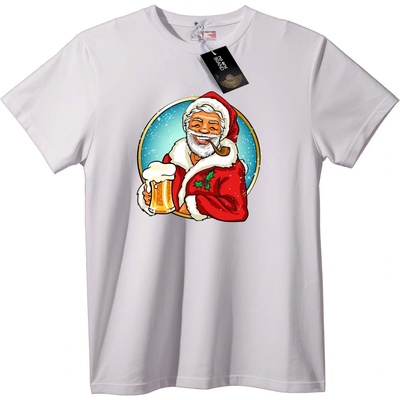 NOONEBRAND Коледна тениска с Дядо Коледа и бира - L, White