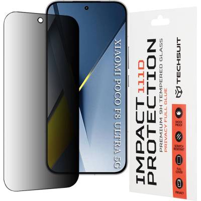 Techsuit Стъклен протектор за Xiaomi Poco F8 Ultra - 111D Privacy Full Glue - Techsuit - Черен