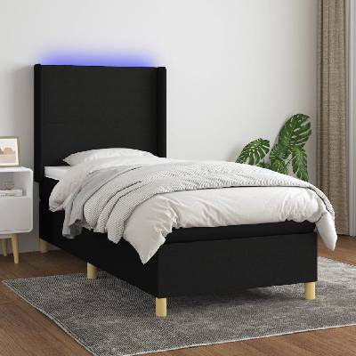 Petrashop 3138695 boxspring postel s matrací a LED černá textil