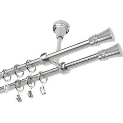 OK-GarnýžeCZ Garnýž kovová dvouřadá 19mm Capri double nerez 430 cm do stěny / kroužky s žabkou