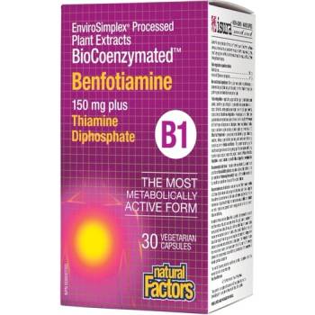 Natural Factors BioCoenzymated Бенфотиамин В1 150 mg + витамин В1 100 mg 30 V капсули | Natural Factors (1248 NF)