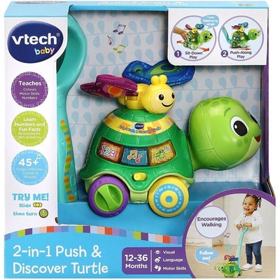VTech Детска играчка Vtceh - Интерактивна костенурка за дърпане, 2 в 1 (на английски език) (V547603)
