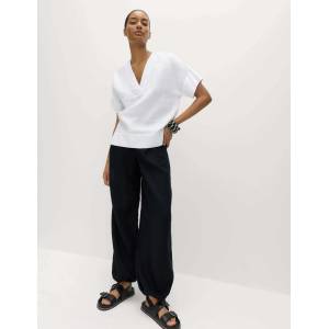 Marks & Spencer Popover върхна част от чист лен с V-образен деколте Marks & Spencer бяла Marks & Spencer | Byal | ЖЕНИ | 10