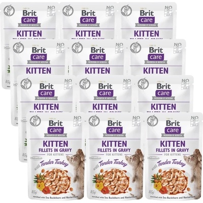 Brit CARE Котешки филе в сос с нежно пуешко месо, обогатено с морски зърнастец и капуцина 12x85г
