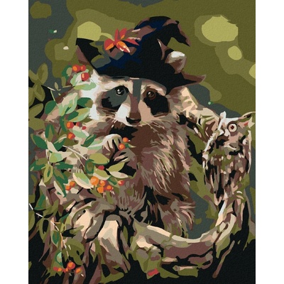 Zuty Malování podle čísel Mýval s kloboukem a sovou 40 x 50 cm vypnuté plátno na rám 8596530048459