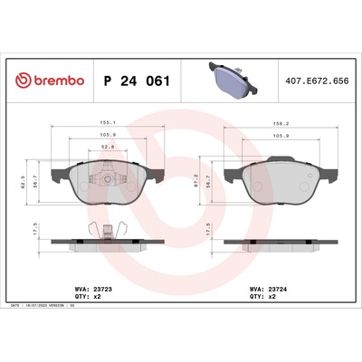 Sada brzdových platničiek, vždy 4 kusy v sade BREMBO P 24 061 (P24061)