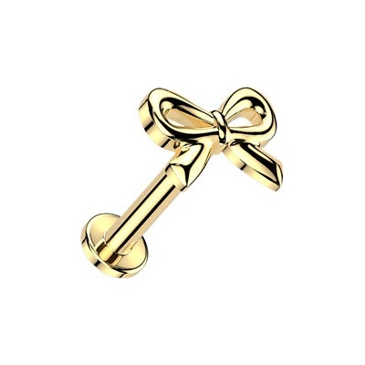 Šperky4U Zlacená Labreta piercing do ucha - mašlička - LB0045GD-1206