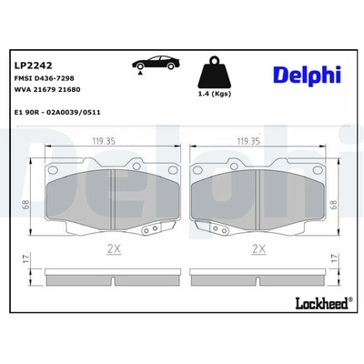 DELPHI Sada brzdových platničiek kotúčovej brzdy LP2242