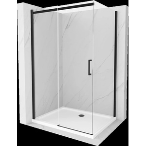 Mexen Omega плъзгаща се душ кабина 130 x 100 см, прозрачна, черна + корито Flat, (825-130-100-70-00-4010B)
