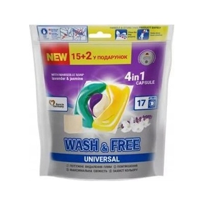 Wash & Free Univerzálne kapsule na pranie 4v1 marseillské mydlo 15+2 PD