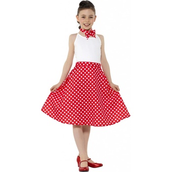 Dievčenská bodkovaná sukňa z 50. rokov červená
