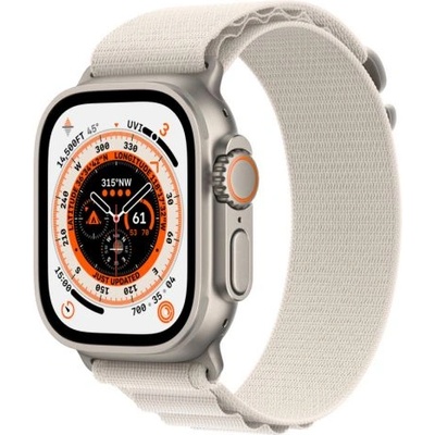 Apple Watch Ultra GPS + Cellular, 49mm Корпус от титан с каишка Starlight Alpine Loop - Средна (MQFR3BS/A)