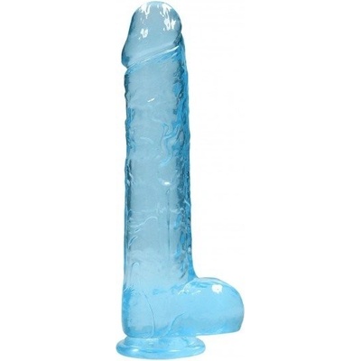 RealRock Crystal Clear 9″ modré dildo s prísavkou a semenníkmi 24 x 4,5 cm