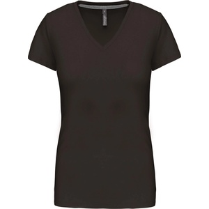 Kariban v-neck k381 / Дамска тениска с къс ръкав - тъмно каки l (20k38107203)