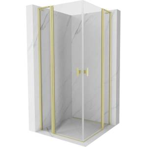 Mexen Mist L Duo отваряща се душ кабина 95 x 95 см, прозрачна, с четкано злато - 8A4L-095-095-55-00 (8A4L-095-095-55-00)