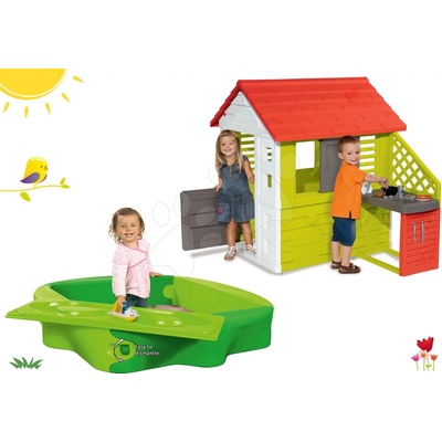 Smoby set detský domček Pretty Nature s letnou kuchynkou a pieskovisko s krytom a vodnou dráhou 810702-44