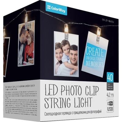 COLORWAY LED fotokolíčky 40 LED délka 4,2 m teplá bílá napájení USB