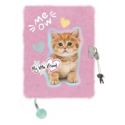 Детски момичешки плюшен таен дневник с катинар 3D A5 My Little Friend Pastel Kitty