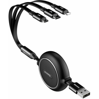 Baseus CAMLT-JH01 Golden Loop navíjací USB 3v1 - micro USB / Lightning / USB-C 3,5A, 35cm - 120cm, čierny
