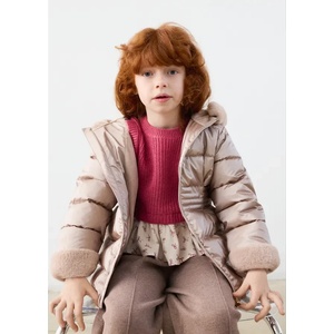MAYORAL Луксозно бебешко зимно яке Mayoral в цвят шампанско с пухкава качулка(Top Model)