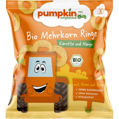 Pumpkin Organics Био зърнени кръгчета Pumpkin Organics - С манго и морков, 20 g (202685)