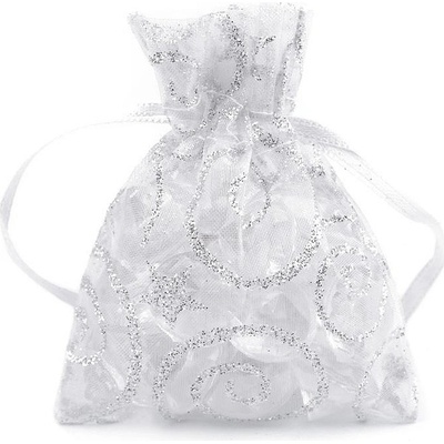Prima-obchod Dárkový pytlík 6,5x9 cm organza s glitry, barva 5 bílá stříbrná
