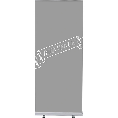 Jansen Display Set Roll-baneru Budget s vytištěným motivem, Přivítání, šedý, francouzština, 870 x 2080 mm
