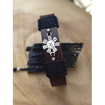 Kathryn' s Bracelets Мъжка кожена гривна със сребро " Розетата от Плиска" (МСГ 4)