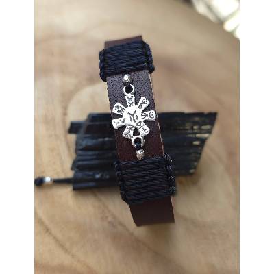 Kathryn' s Bracelets Мъжка кожена гривна със сребро " Розетата от Плиска" (МСГ 4)