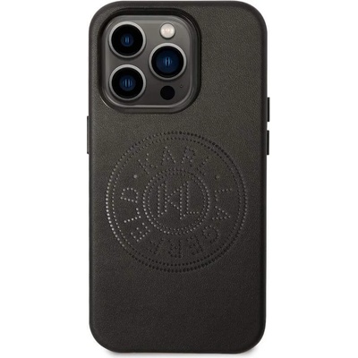 KARL LAGERFELD Leather Perforated Logo - дизайнерски кожен кейс за iPhone 14 Pro Max (черен)