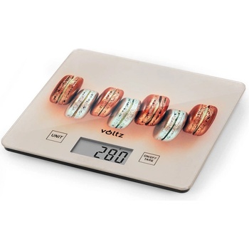 Voltz Кухненска везна Voltz V51651D Macaron, 5 кг, Стъкло, 15x15 см, Вкл. батерия, Многоцветна (55V51651D1)