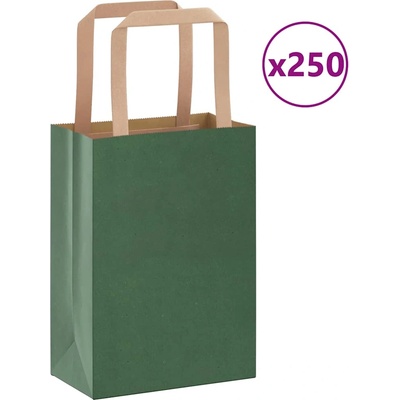 vidaXL Хартиени торбички 250 бр с дръжки зелени 15x8x21 см (4101949)