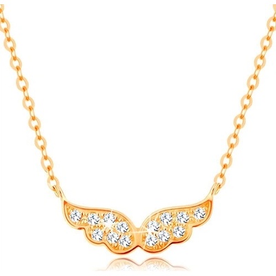 Šperky eshop Náhrdelník ve žlutém 14K zlatě - andělská křídla zdobená čirými zirkony S3GG138.19