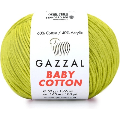 Gazzal Příze Baby cotton 3457 zeleno-žlutá