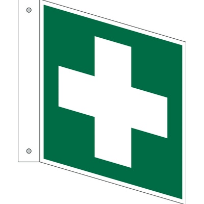 Praporková tabuľka prvá pomoc, ISO 7010, plast, fotoluminiscenčná, 150 x 150 mm, 5 ks
