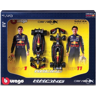 Bburago Red bull Set F1 2x Rb20 Team Oracle Red Bull Racing N 1 World Champion Season 2024 Max Verstappen + N 11 Sergio Perez Matná Modrá Žlutá Červená 1:43