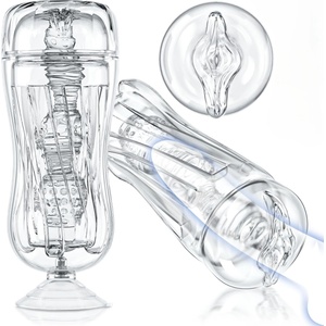 SuperLove 3D Realistic Texture Masturbator with Suction Cup Crystal Clear